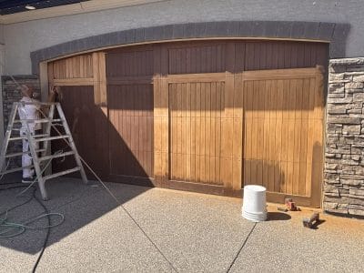 Sanding garage door to raw wood